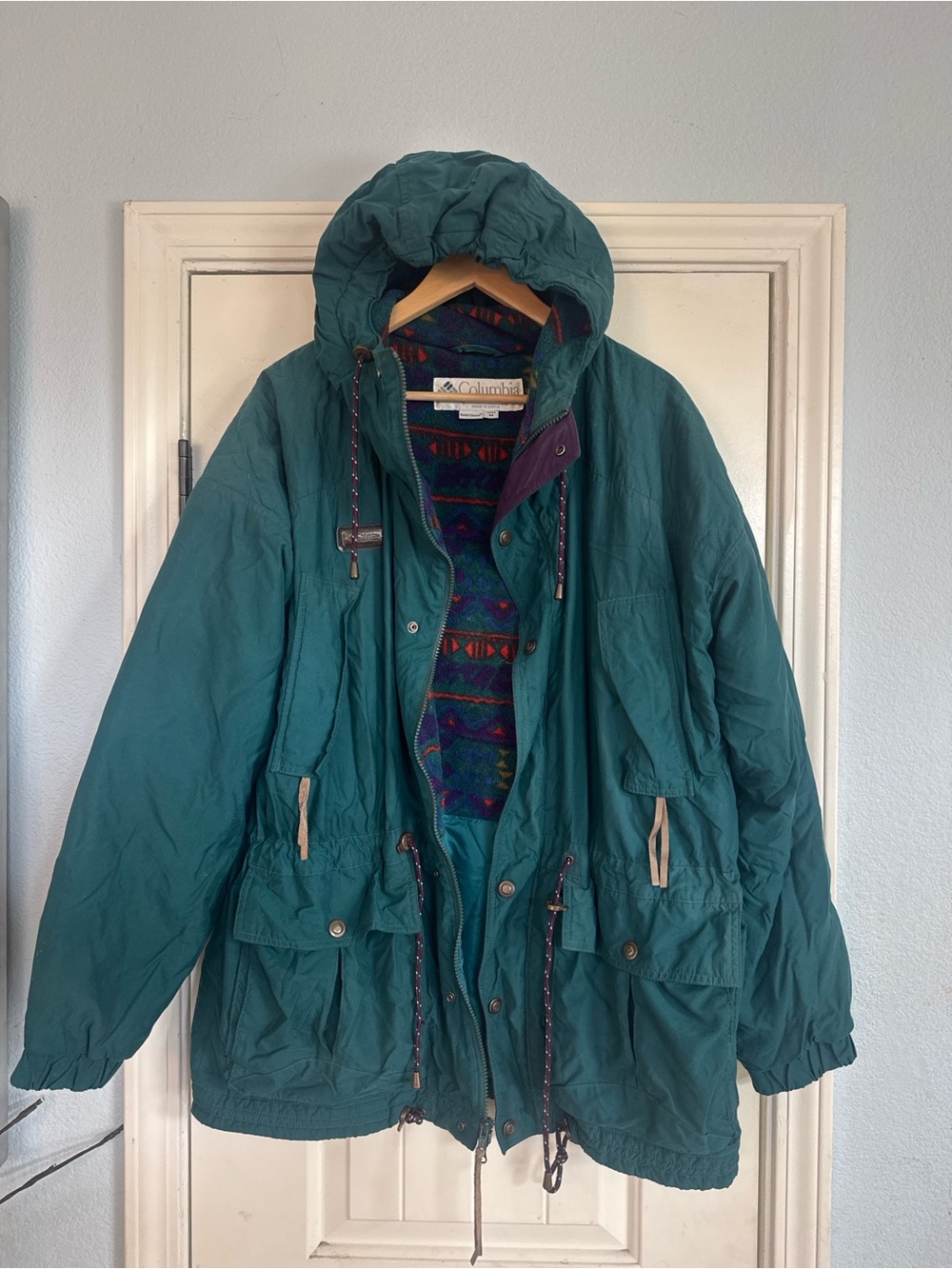 Vintage 80s 90s Columbia Teal Hooded Puffer Jacket